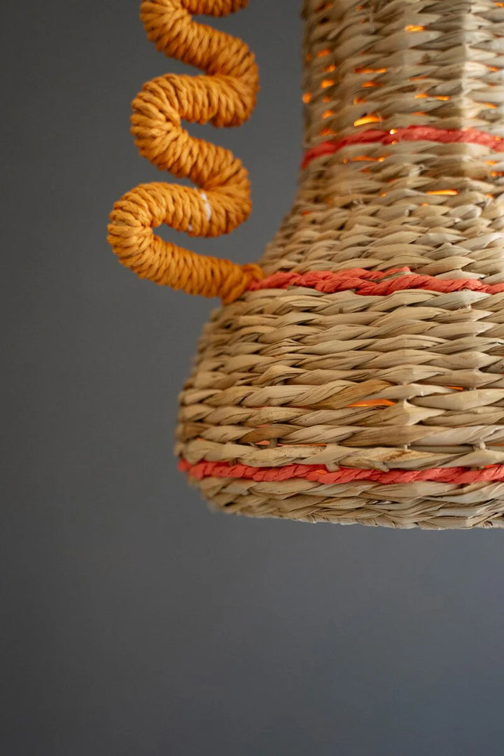 Recycled Paper Rope and Iron Pendant Light with Squiggle Detail
