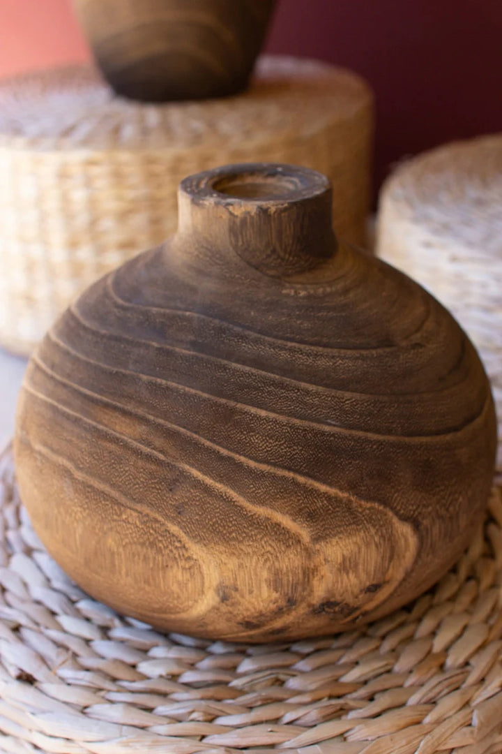 Set of 3 Wooden Vases with Walnut Finish