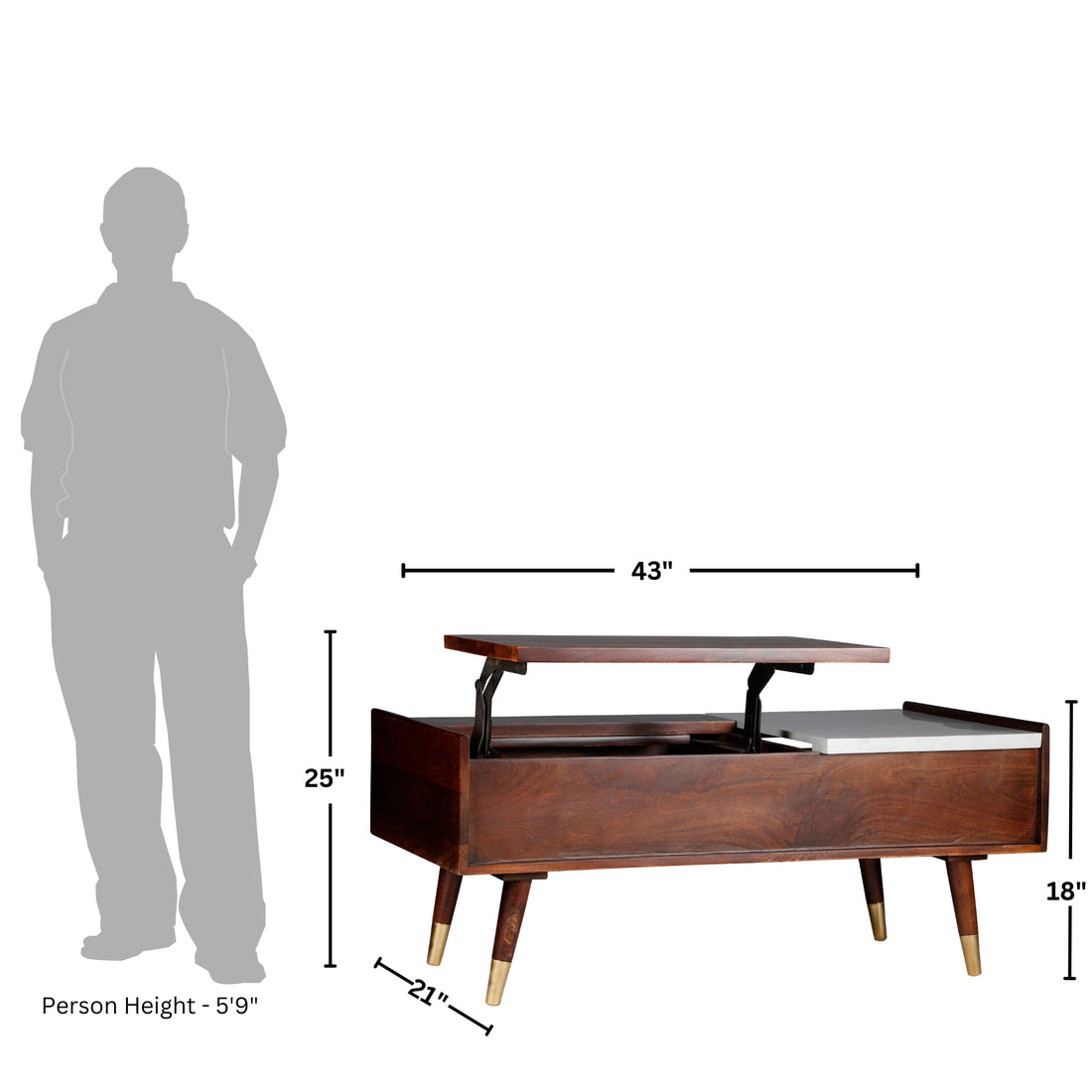 Ciwood lift top coffee table with marble slab