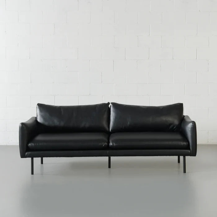 MAPLETON - Black Vegan Leather 3-Seater Sofa