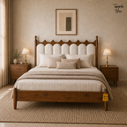 Crown Scallop Teak Upholstered Bed, lifestyle front