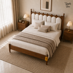Crown Scallop Teak Upholstered Bed, lifestyle elevated