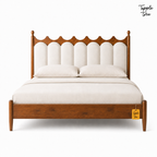 Crown Scallop Teak Upholstered Bed, white front