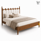 Crown Scallop Teak Upholstered Bed, white opposite angle