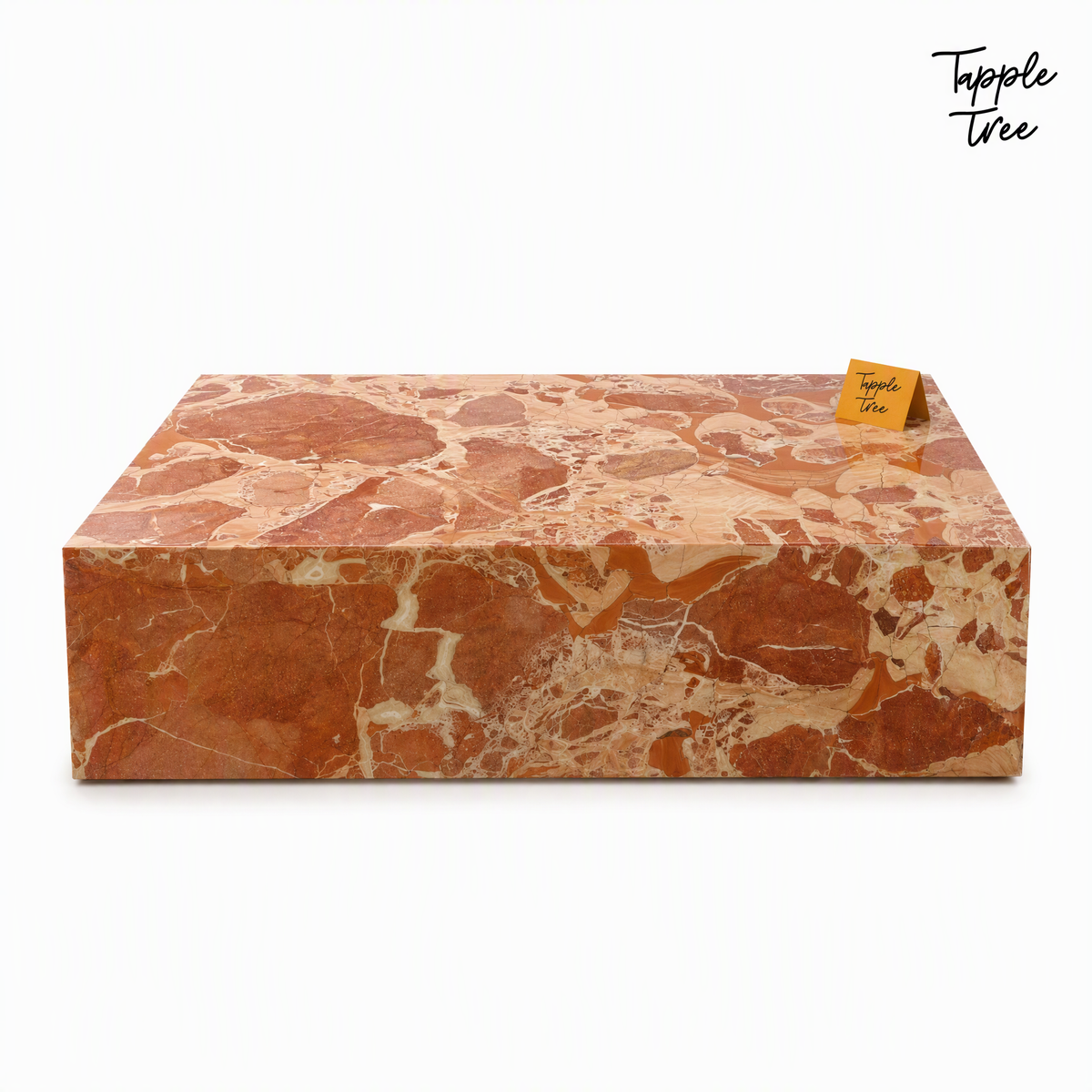 Imported stone coffee table — white front; glossy terracotta and cream finish
