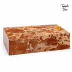 Imported stone coffee table — white three quarter; glossy terracotta and cream finish