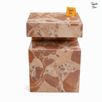 Imported stone side table — white front; glossy terracotta and cream finish