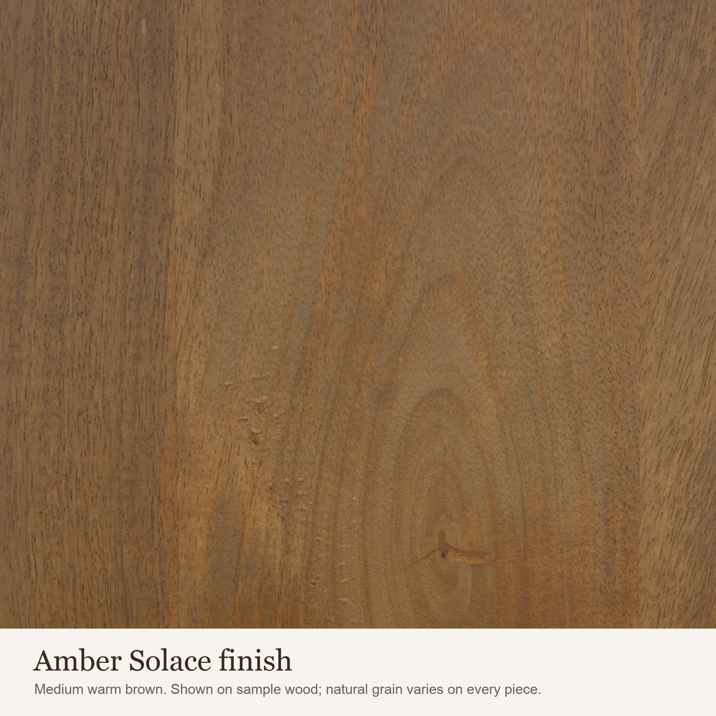 Amber Solace finish swatch: close-up of the medium warm brown wood colour and grain