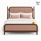 Rust Stripe Teak Upholstered Bed, white front