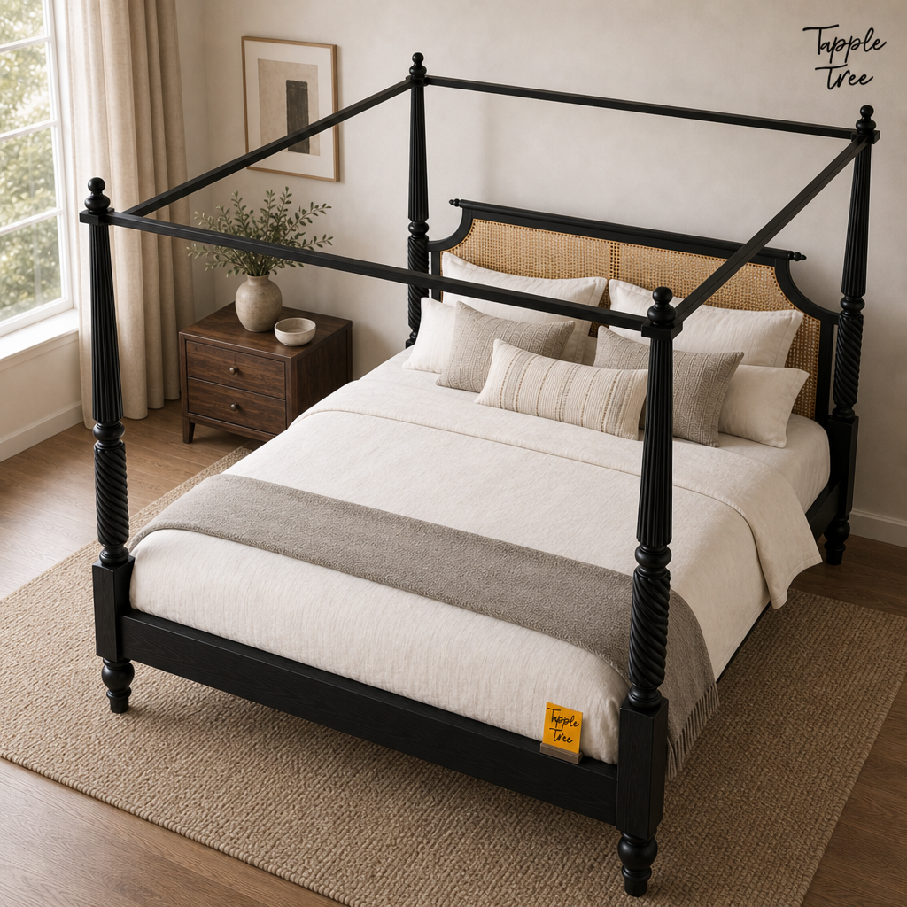 Noir Cane Sheesham Canopy Bed, lifestyle elevated