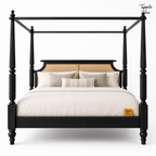 Noir Cane Sheesham Canopy Bed, white front