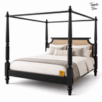 Noir Cane Sheesham Canopy Bed, white three quarter