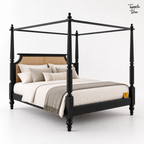 Noir Cane Sheesham Canopy Bed, white opposite angle