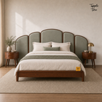 Arc Panel Teak Bed with Nightstands, lifestyle front