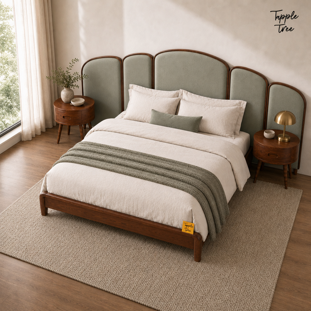 Arc Panel Teak Bed with Nightstands, lifestyle elevated
