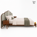 Arc Panel Teak Bed with Nightstands, white side profile