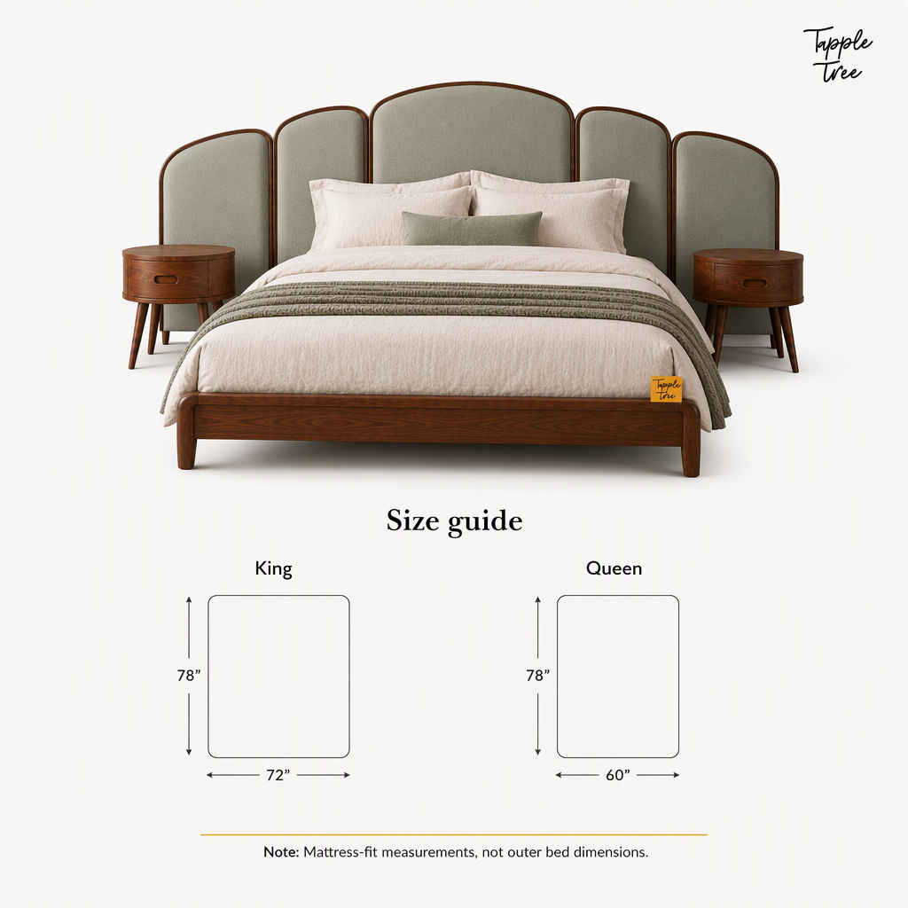 Arc Panel Teak Bed with Nightstands, size guide