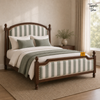 Sage Stripe Arched Teak Bed, lifestyle opposite angle