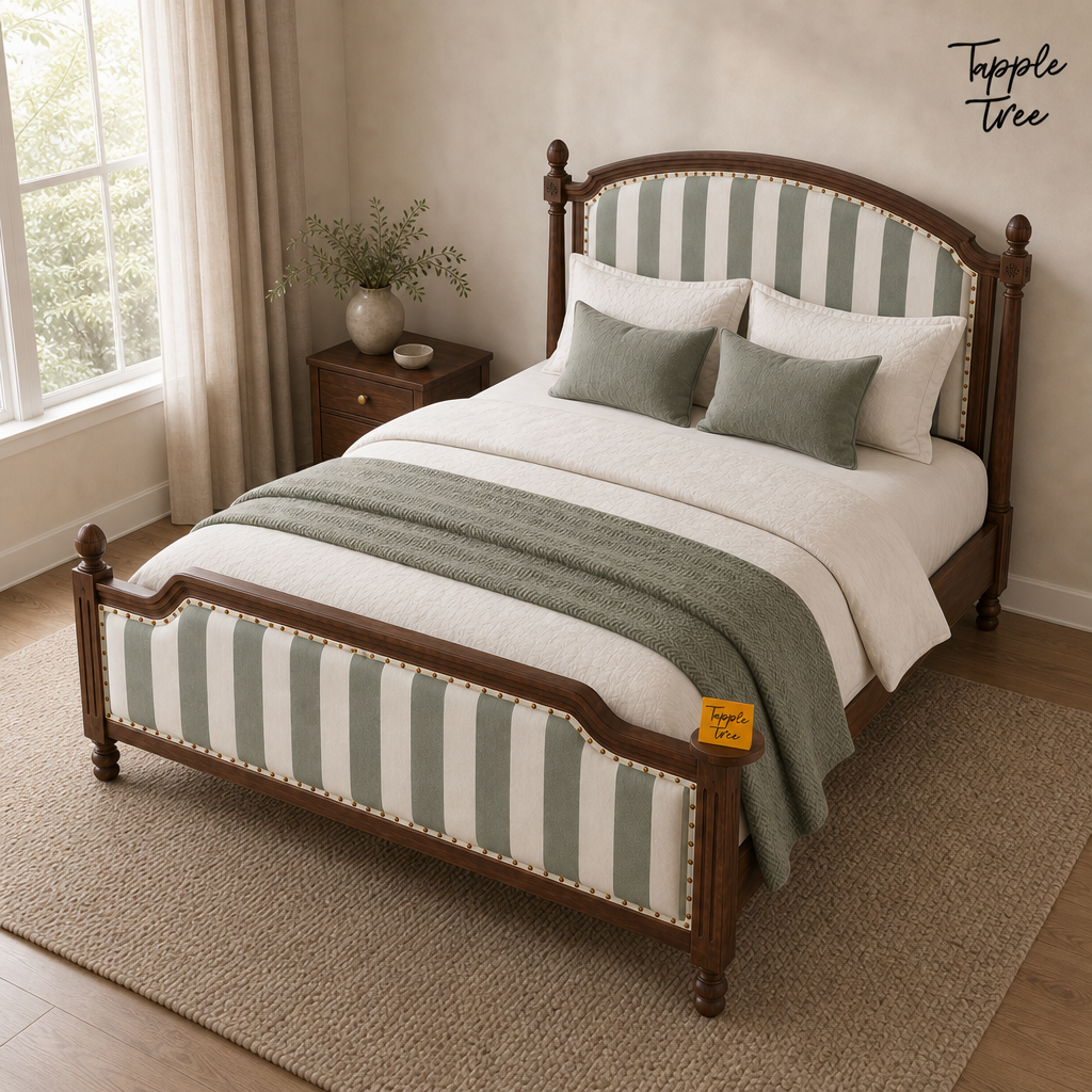 Sage Stripe Arched Teak Bed, lifestyle elevated