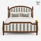 Sage Stripe Arched Teak Bed, white front