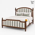 Sage Stripe Arched Teak Bed, white three quarter