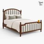 Sage Stripe Arched Teak Bed, white opposite angle