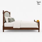Sage Stripe Arched Teak Bed, white side profile