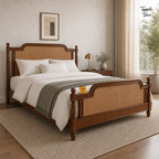 Heritage Cane Teak Bed, lifestyle opposite angle