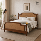Heritage Cane Teak Bed, lifestyle walking woman