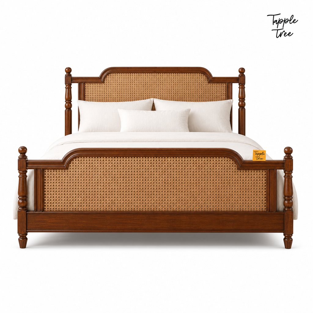 Heritage Cane Teak Bed, white front