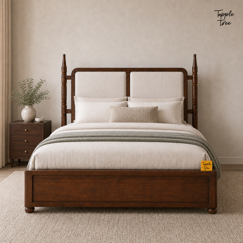 Ivory Panel Teak Storage Bed, lifestyle front