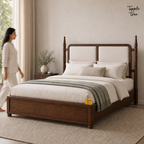 Ivory Panel Teak Storage Bed, lifestyle walking woman