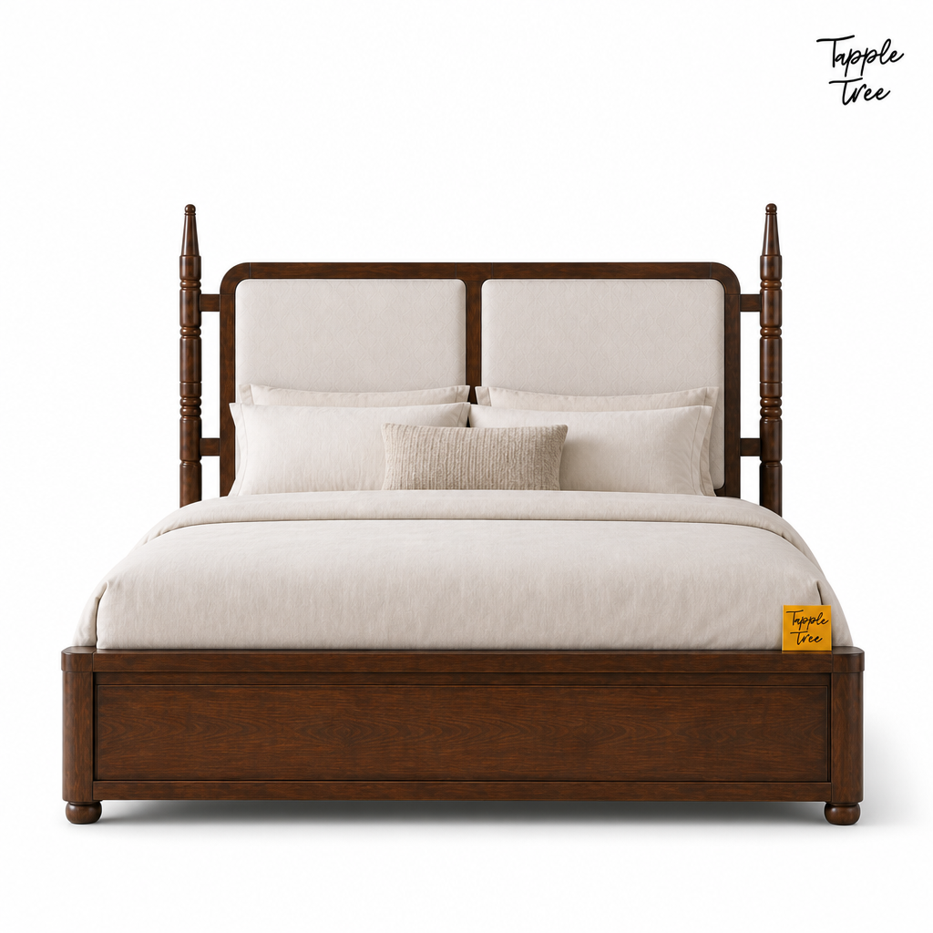 Ivory Panel Teak Storage Bed, white front