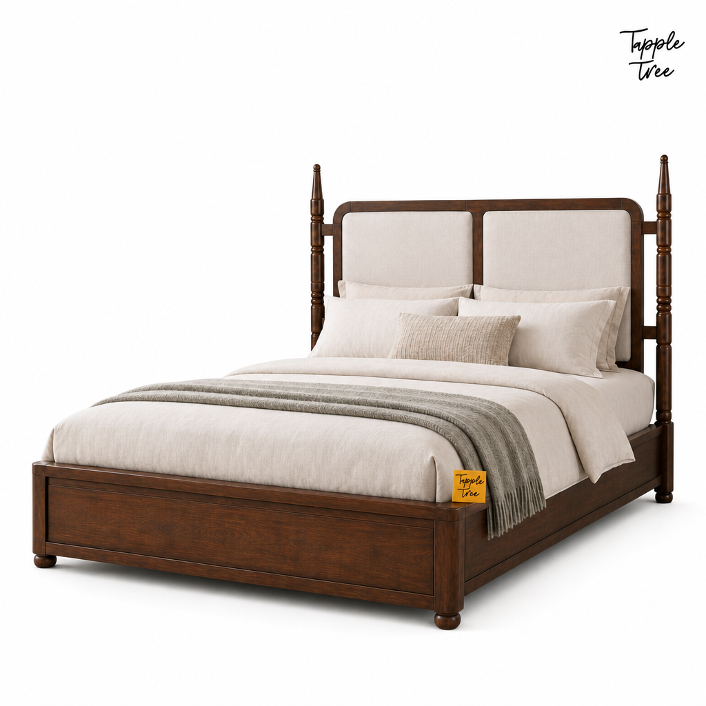 Ivory Panel Teak Storage Bed, white three quarter