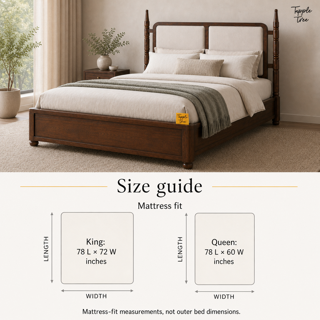 Ivory Panel Teak Storage Bed, size guide