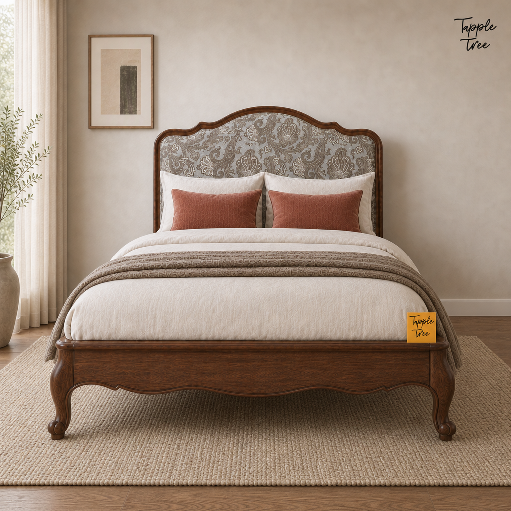 Paisley Curve Teak Bed, lifestyle front