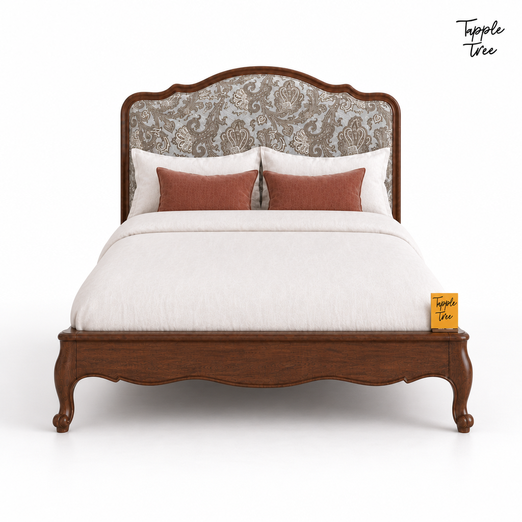 Paisley Curve Teak Bed, white front