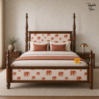 Elephant Motif Teak Poster Bed, lifestyle front
