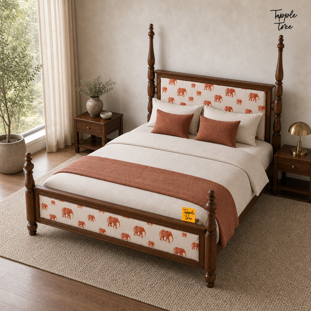 Elephant Motif Teak Poster Bed, lifestyle elevated