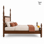 Elephant Motif Teak Poster Bed, white side profile