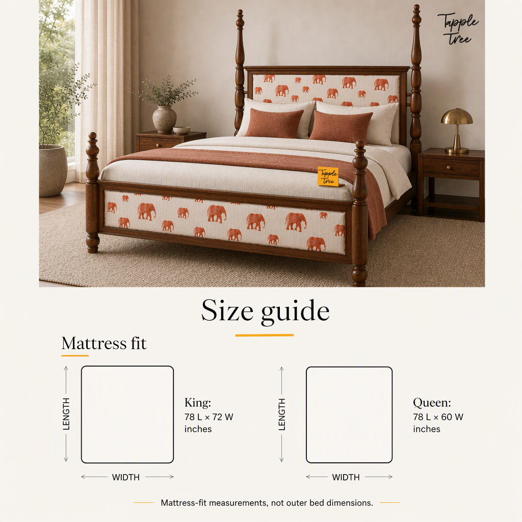 Elephant Motif Teak Poster Bed, size guide