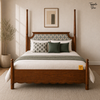 Ikat Scallop Teak Poster Bed, lifestyle front