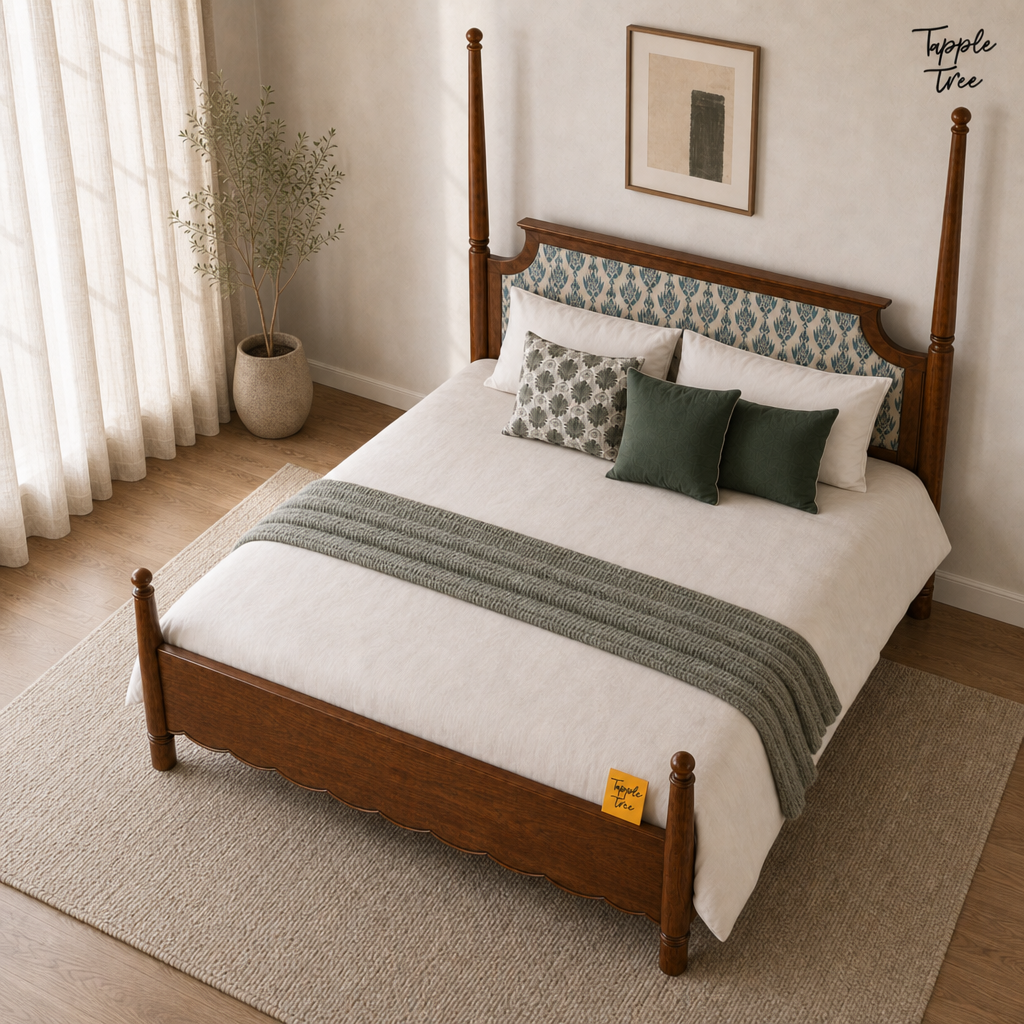 Ikat Scallop Teak Poster Bed, lifestyle elevated
