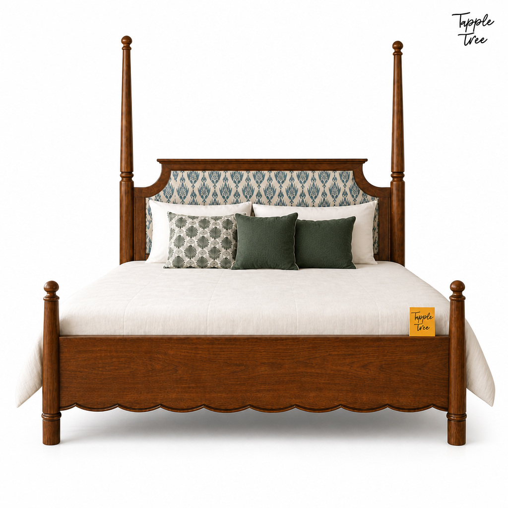 Ikat Scallop Teak Poster Bed, white front