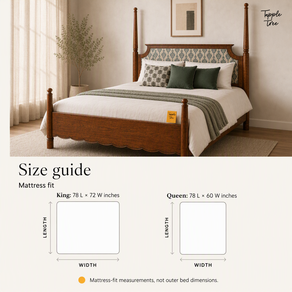 Ikat Scallop Teak Poster Bed, size guide