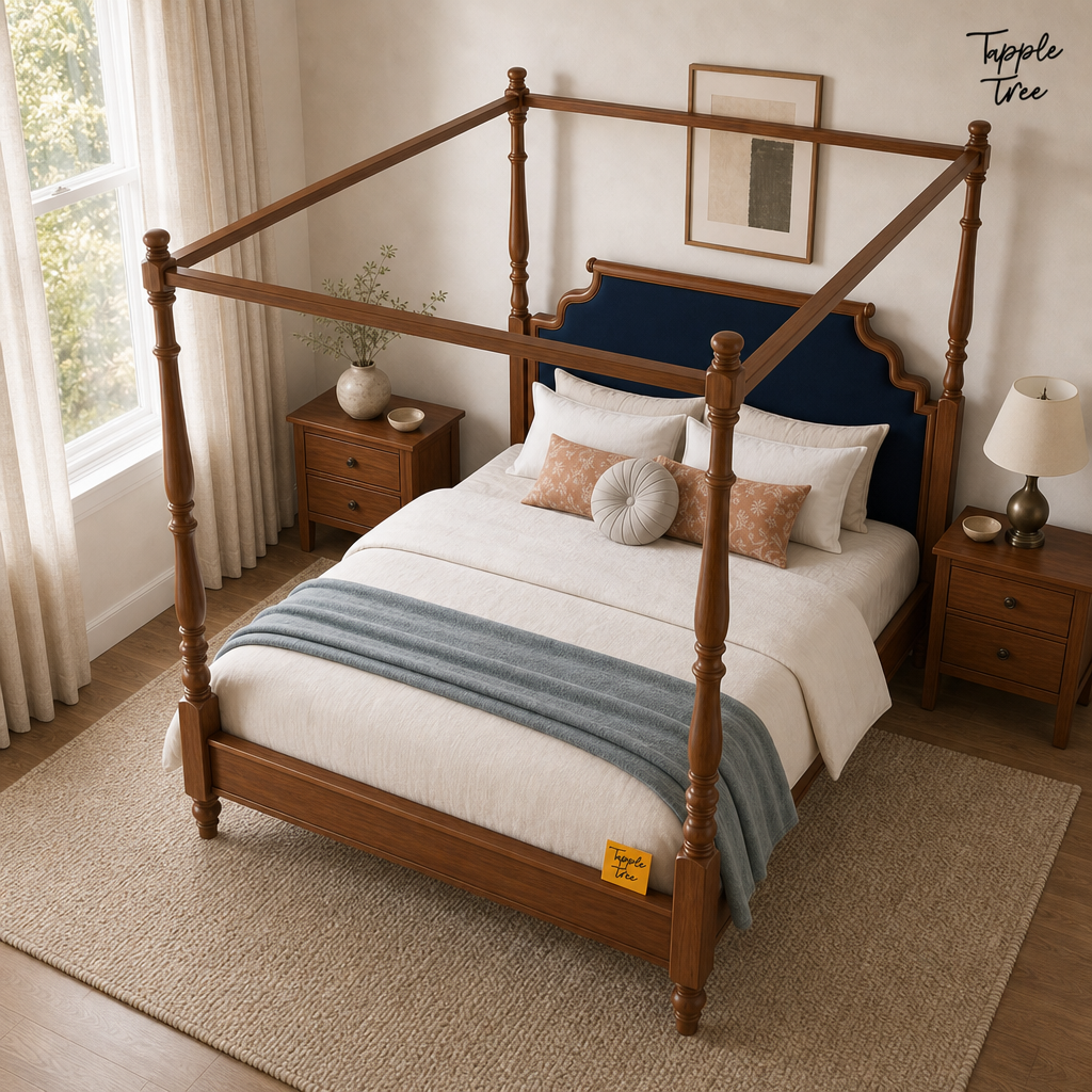 Midnight Blue Teak Canopy Bed, lifestyle elevated