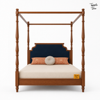 Midnight Blue Teak Canopy Bed, white front