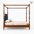 Midnight Blue Teak Canopy Bed, white side profile