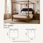Midnight Blue Teak Canopy Bed, size guide