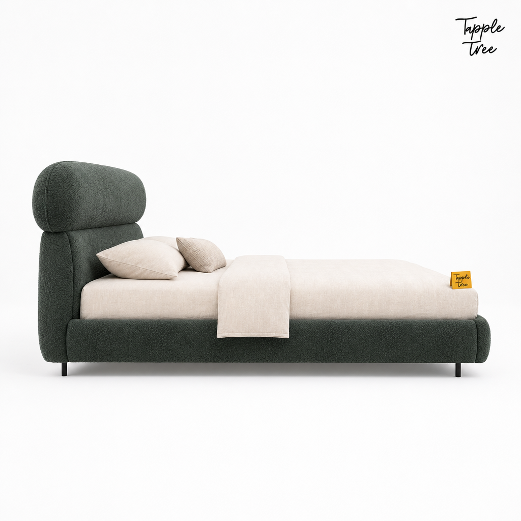 Forest Boucle Upholstered Storage Bed, white side profile